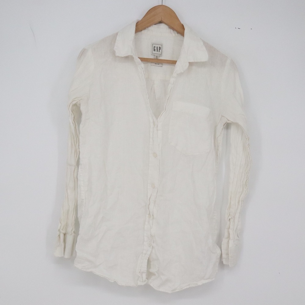 GAP Linen Top Womens XS White Classic Button-down Excellent
